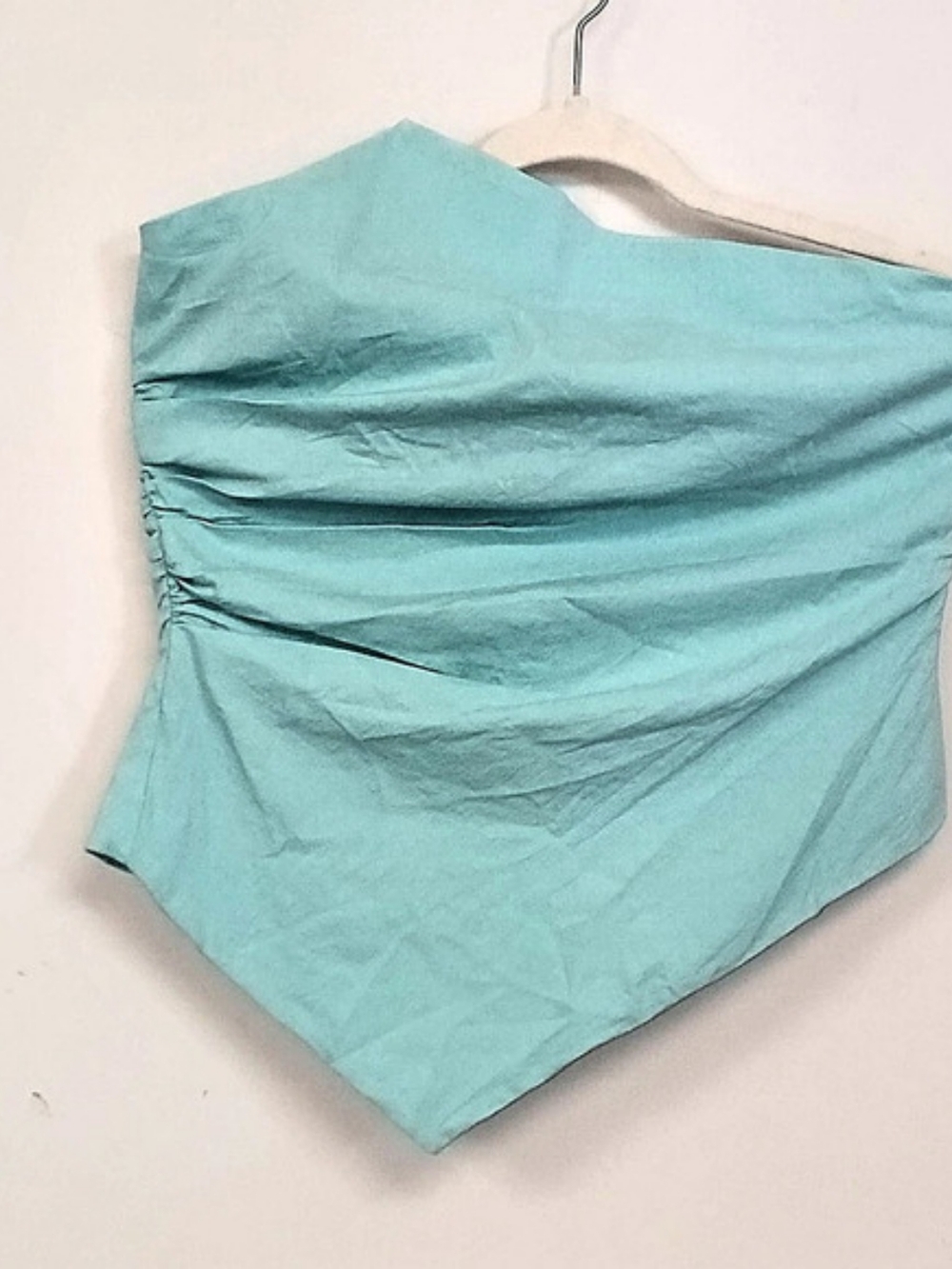 Abercrombie & Fitch Asymmetrical Strapless Ruched Stretch Tube Top Blue Large
